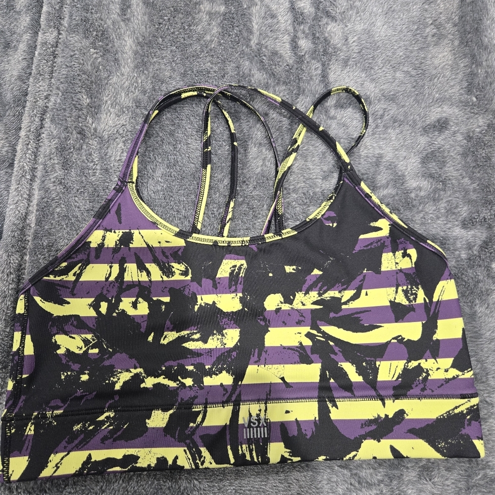 Victoria Secret Sport Purple & Yellow Strappy Sports Bra. Medium